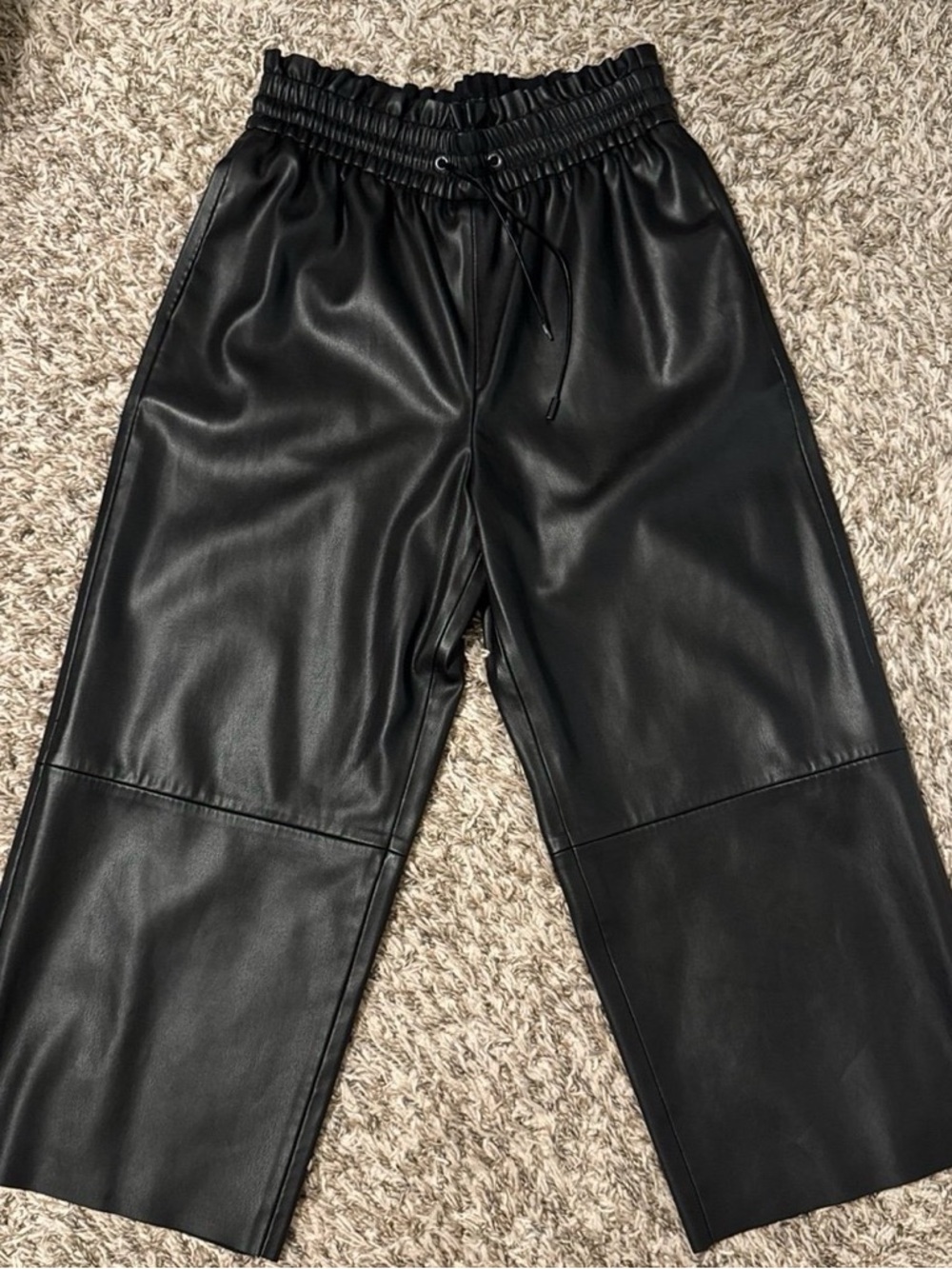 Zara Black Faux Leather Wide-Leg Pants